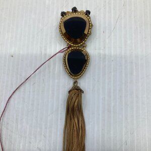 Vtg 1970s ORIGINAL ROBERT gold mirror glass tassel pendant brooch